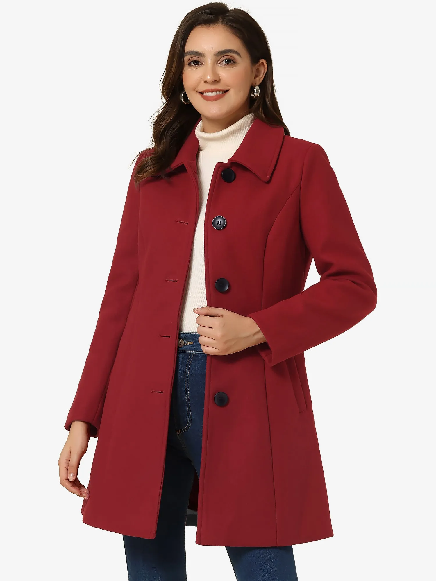 Solid Winter Single Breasted Long Warm Pocketed Pea Coat