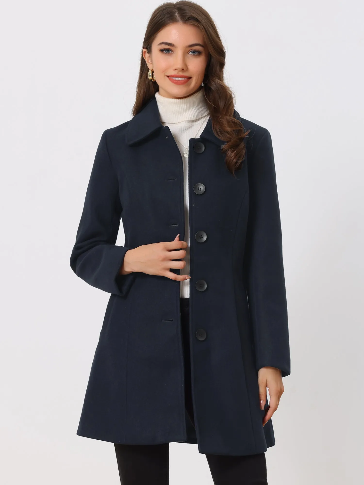 Solid Winter Single Breasted Long Warm Pocketed Pea Coat