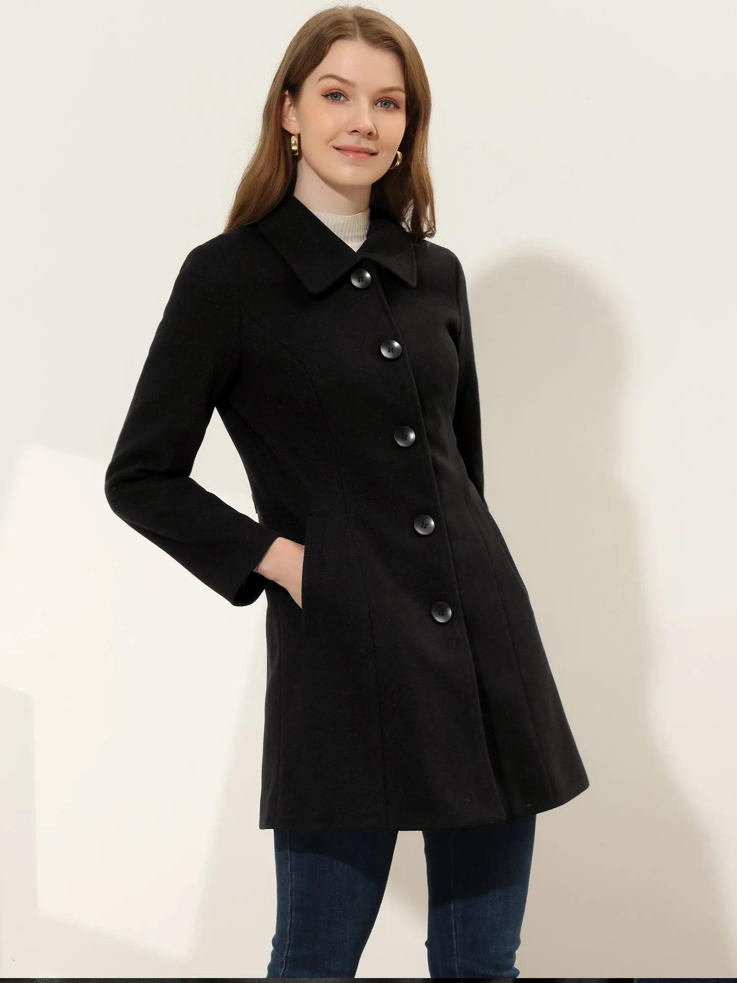 Solid Winter Single Breasted Long Warm Pocketed Pea Coat