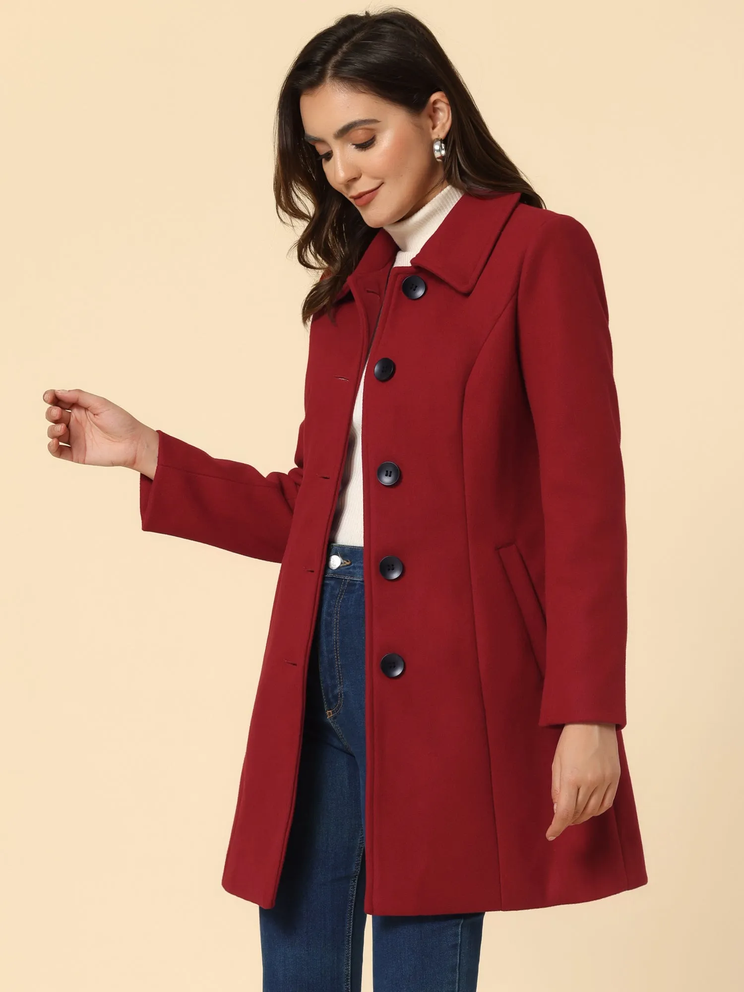 Solid Winter Single Breasted Long Warm Pocketed Pea Coat