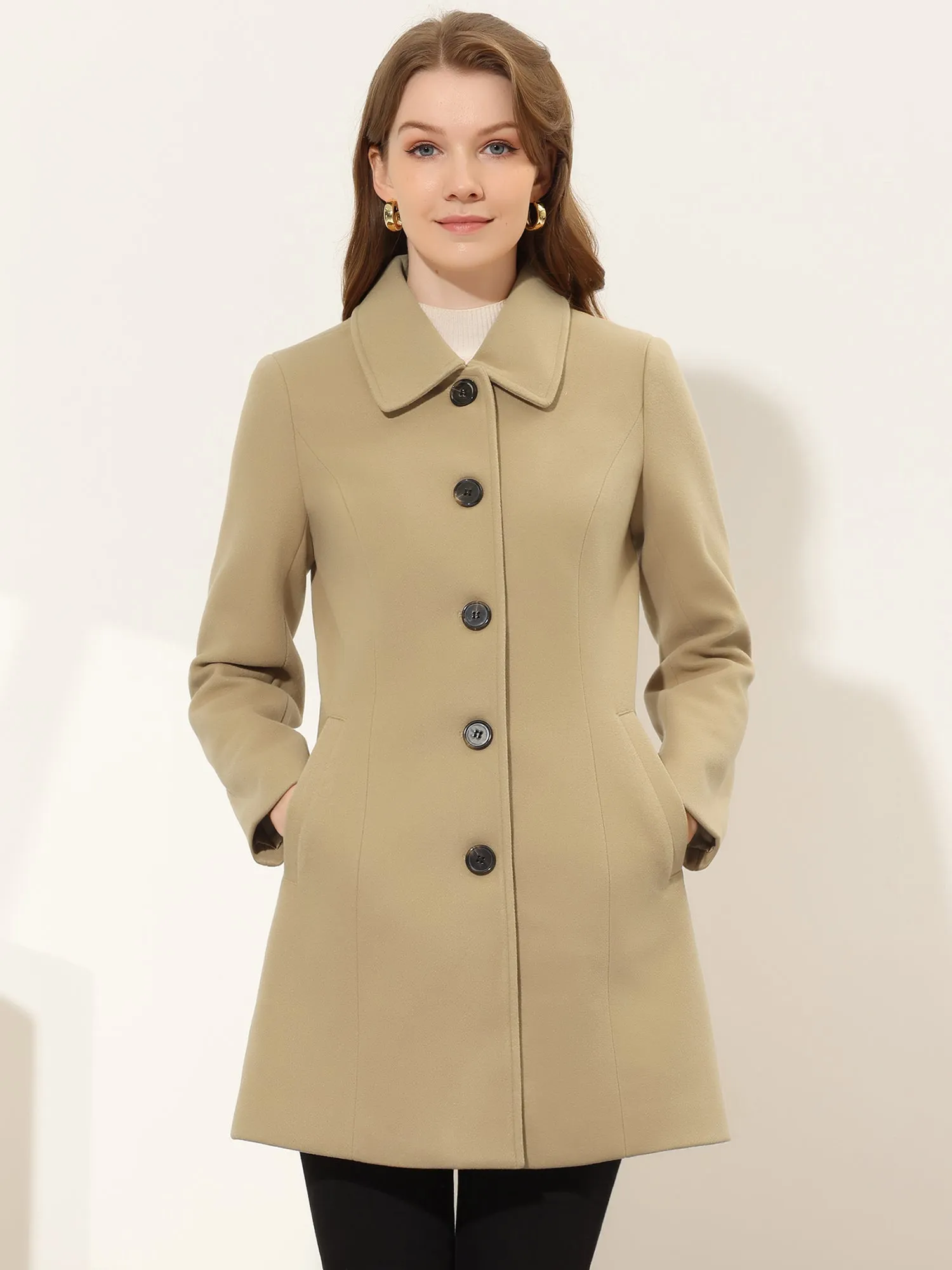 Solid Winter Single Breasted Long Warm Pocketed Pea Coat