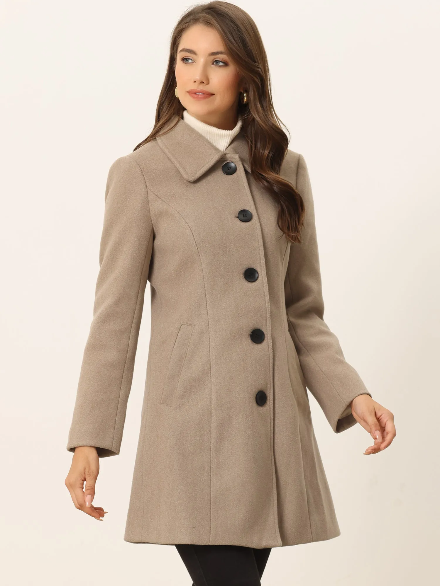 Solid Winter Single Breasted Long Warm Pocketed Pea Coat