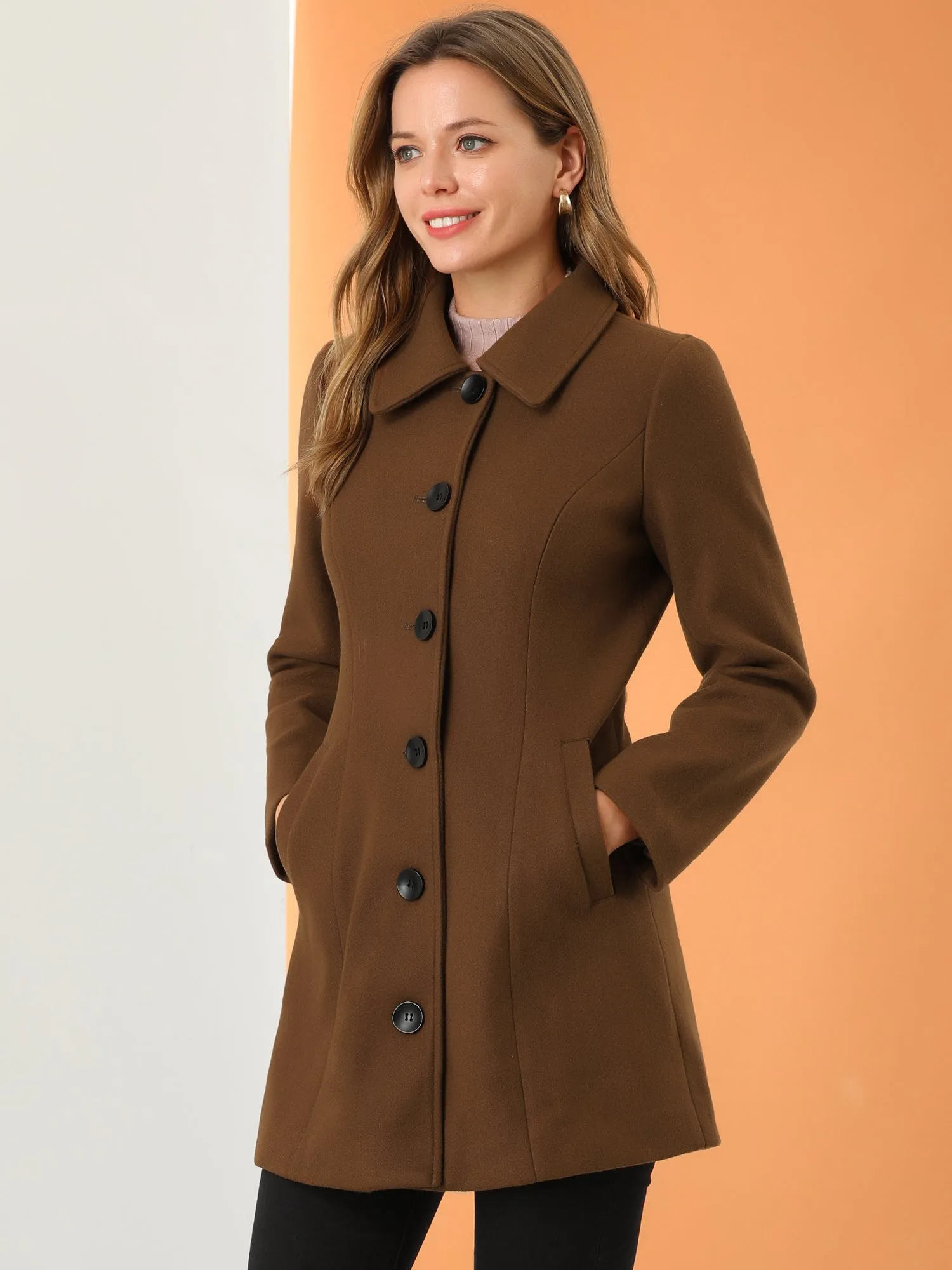 Solid Winter Single Breasted Long Warm Pocketed Pea Coat