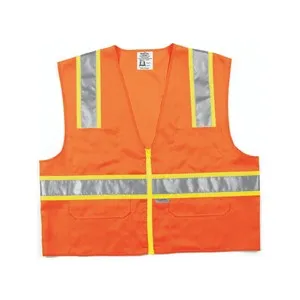 SURVOXL MCR Class 2,Polyester Safety Vest,3" Lime/2" Silver Stripe,Orange