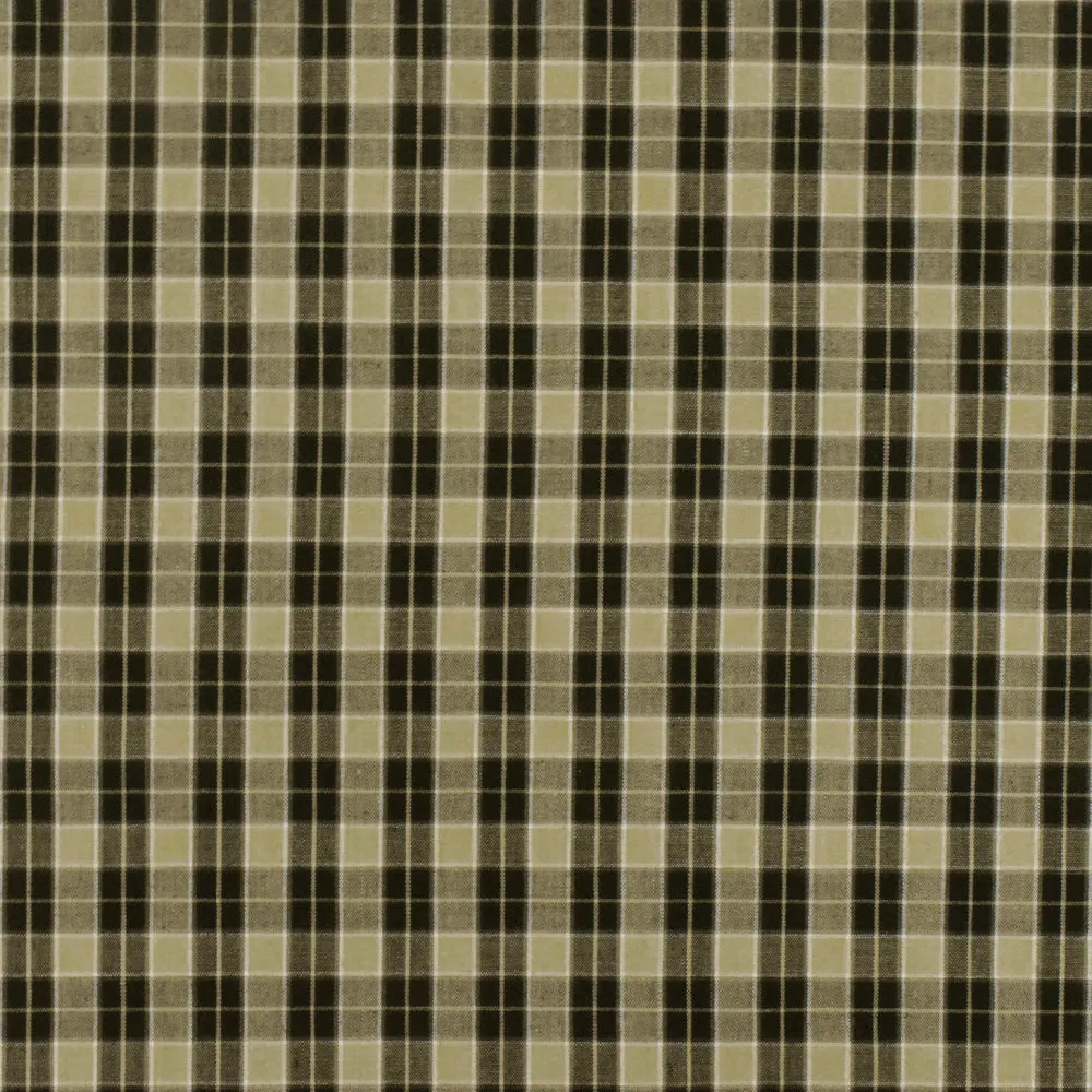 Taupe Beige-Black-White Plaid Cotton Polyester Madras Woven Fabric