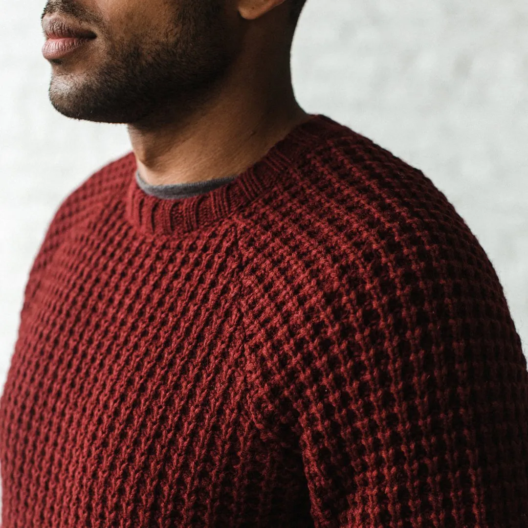 The Fisherman Sweater in Maroon Waffle