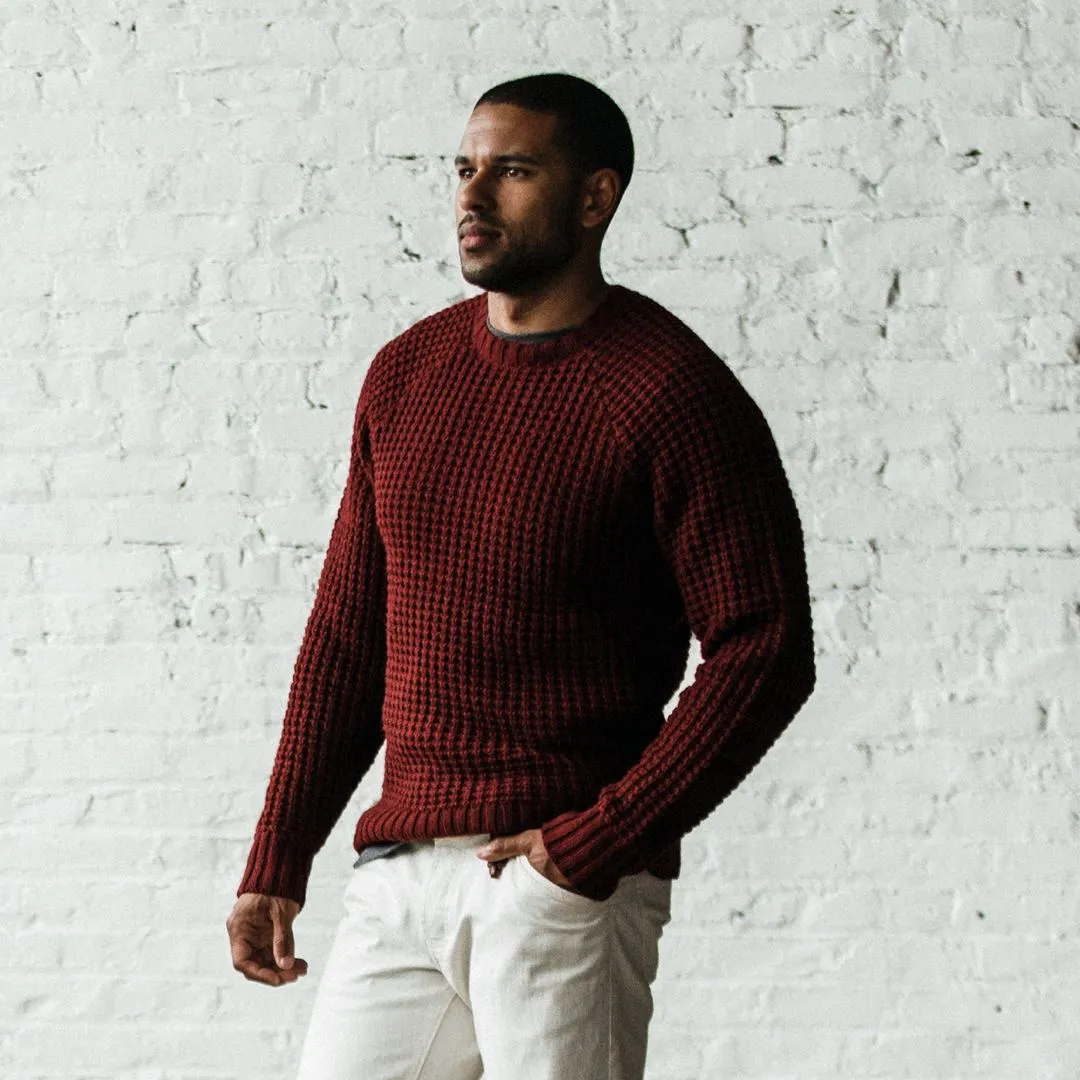 The Fisherman Sweater in Maroon Waffle