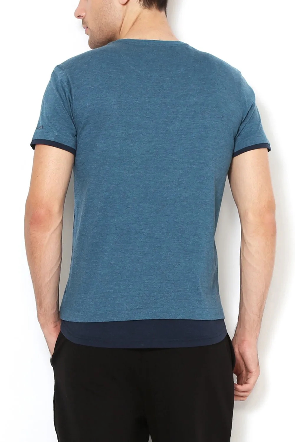 Van Heusen Men T-Shirt - Cotton Rich - Moisture Wicking, Crew Neck, Zipper Pocket_60024_Teal_M