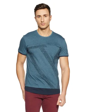 Van Heusen Men T-Shirt - Cotton Rich - Moisture Wicking, Crew Neck, Zipper Pocket_60024_Teal_M