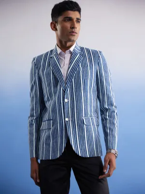 Vastramay Men's Blue And White Striped Blazer