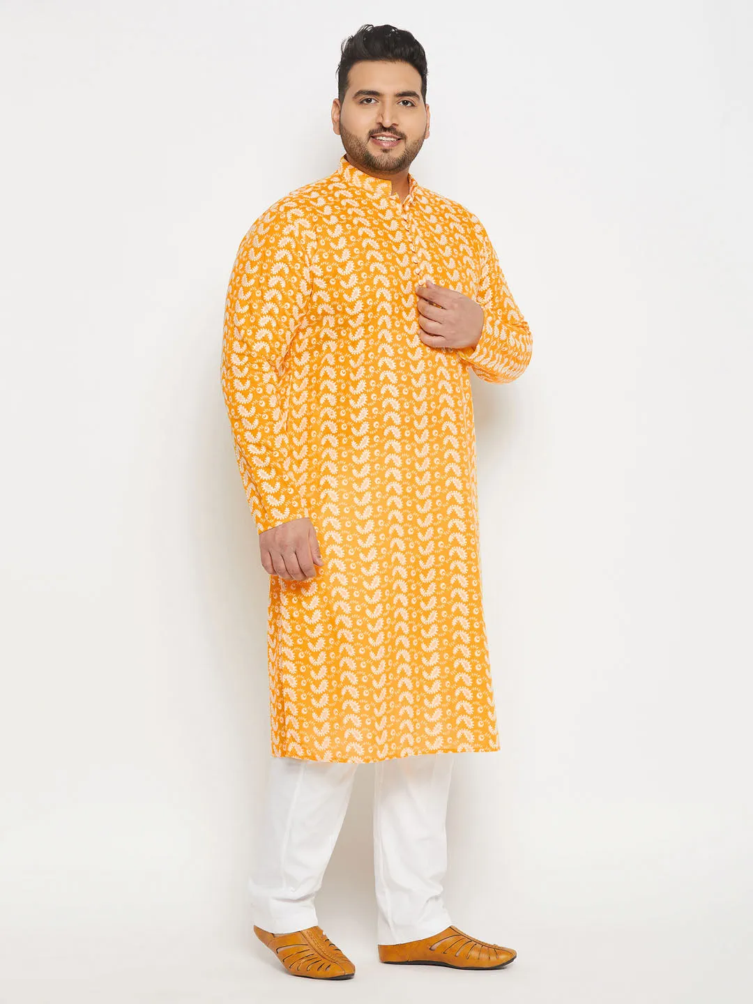 VASTRAMAY Orange Chikankari Kurta Set