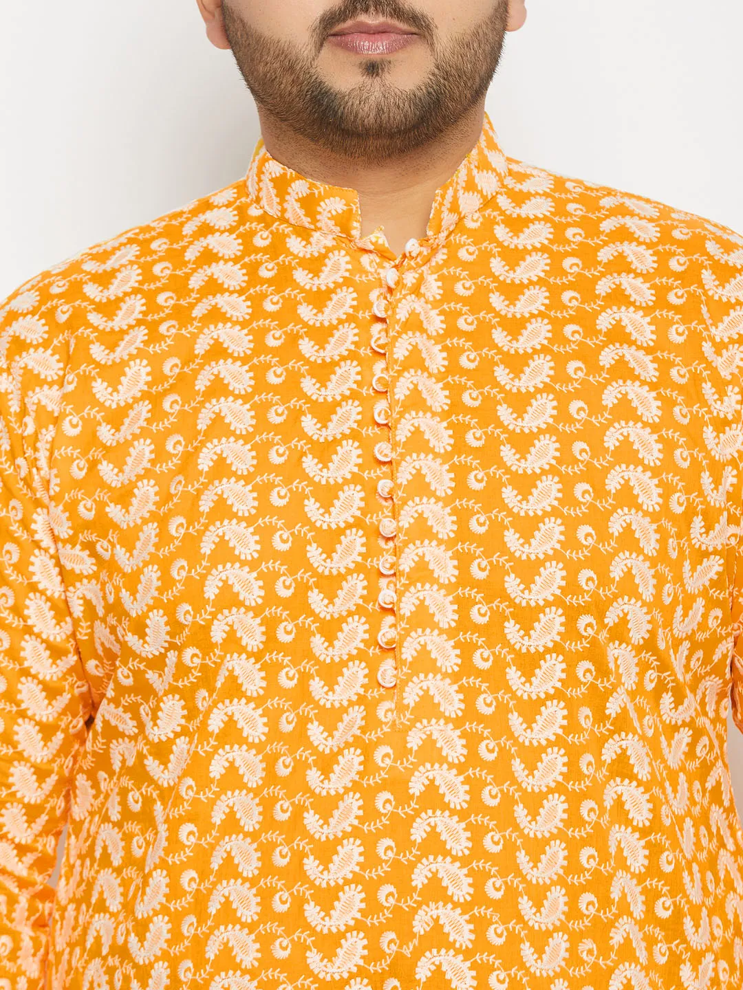 VASTRAMAY Orange Chikankari Kurta Set