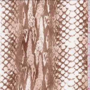 White/Camel/Beige Faded Snakeskin Double Brushed Jersey Knit Fabric