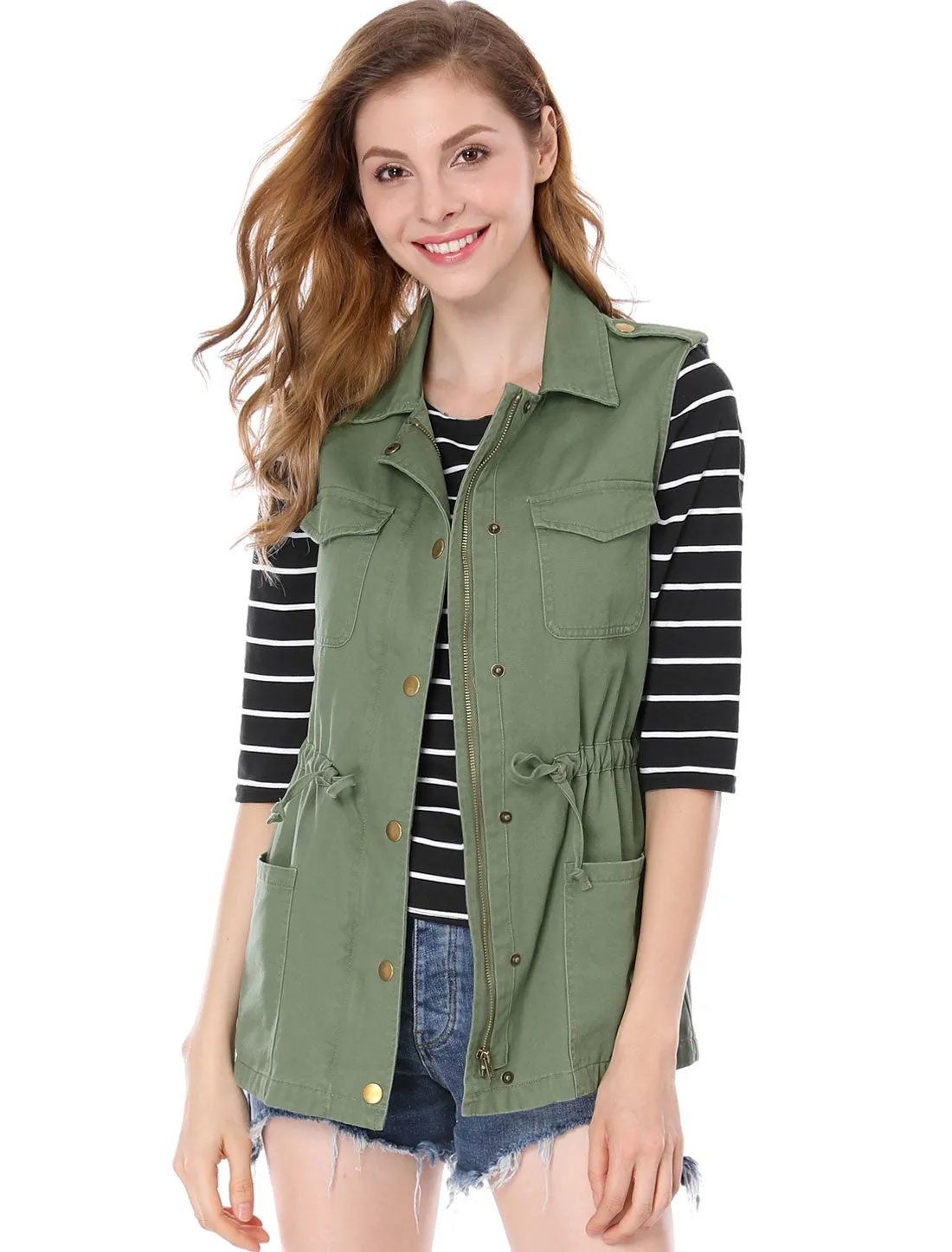 Zip Up Sleeveless Jacket Utility Anorak Outwear Cargo Vest