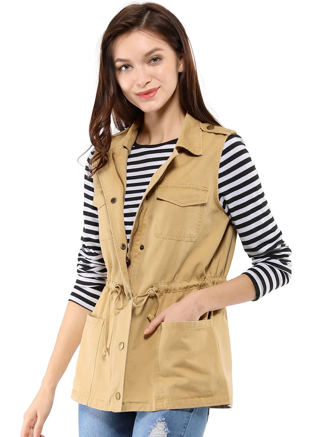 Zip Up Sleeveless Jacket Utility Anorak Outwear Cargo Vest