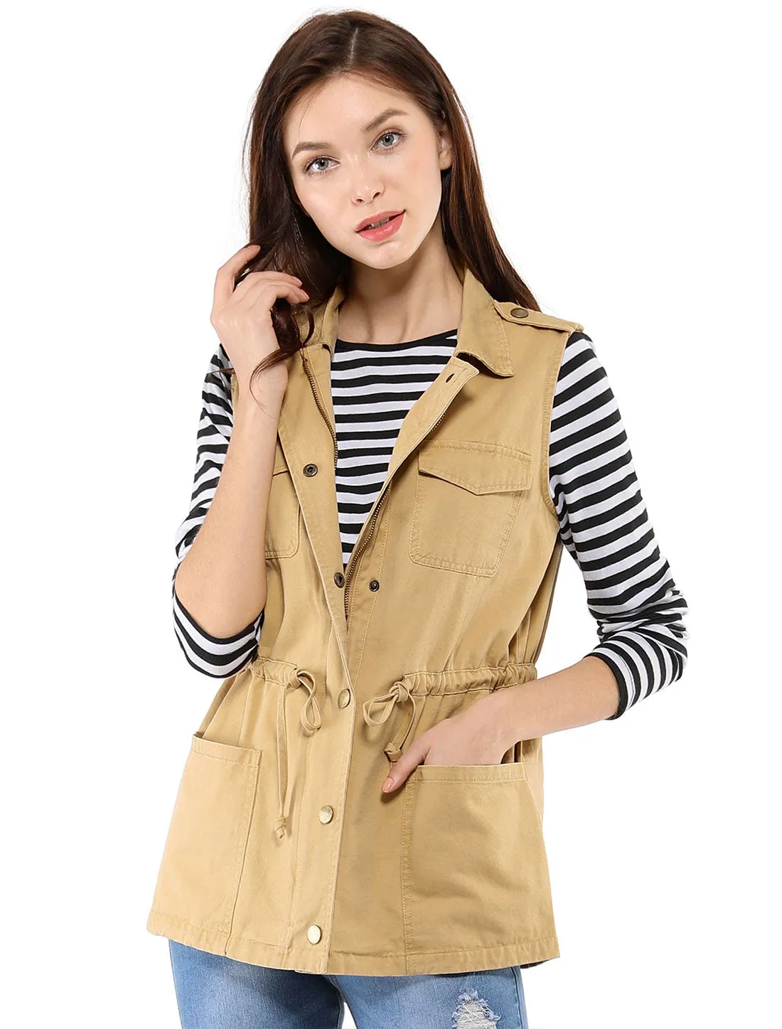 Zip Up Sleeveless Jacket Utility Anorak Outwear Cargo Vest