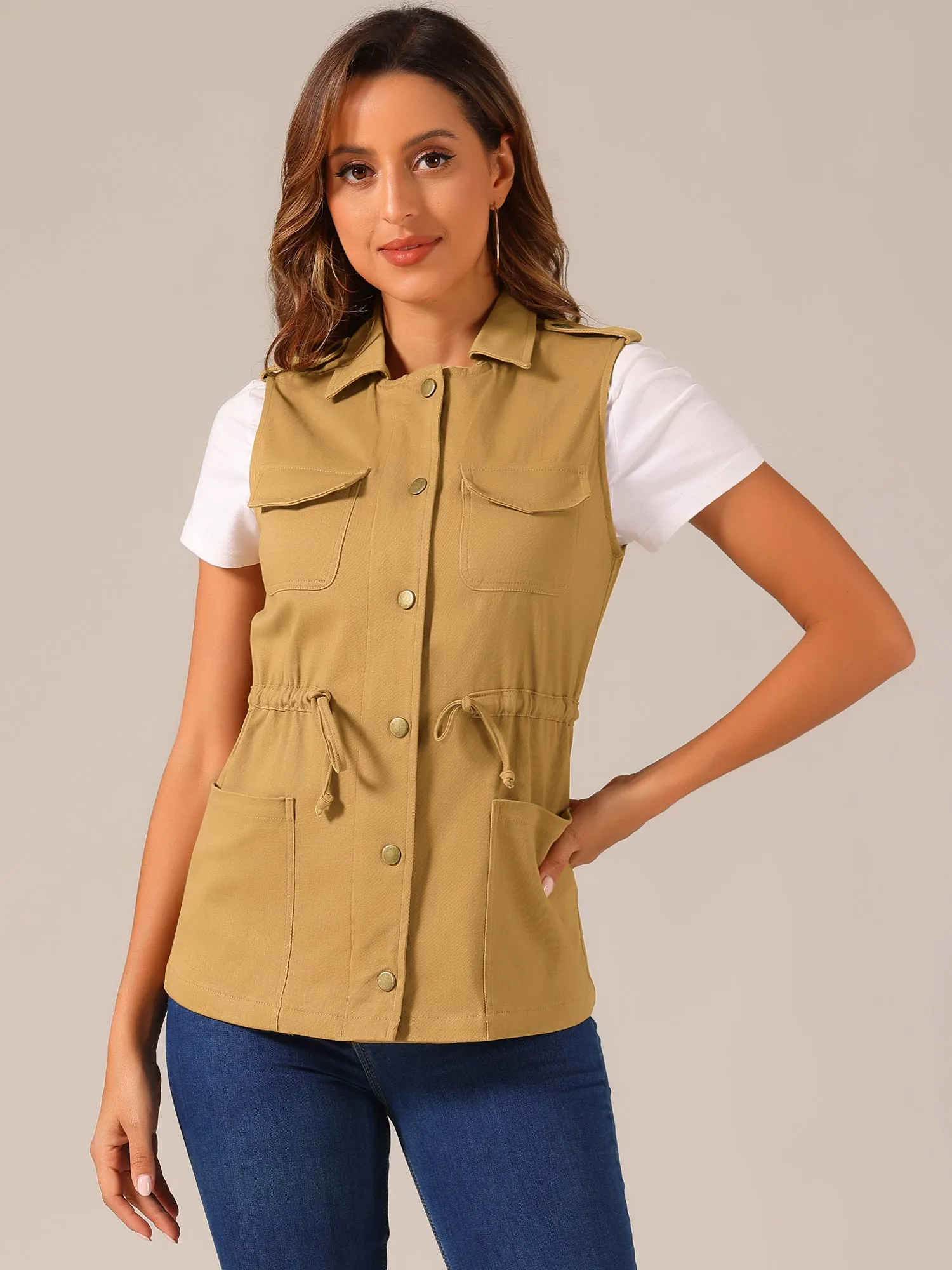 Zip Up Sleeveless Jacket Utility Anorak Outwear Cargo Vest