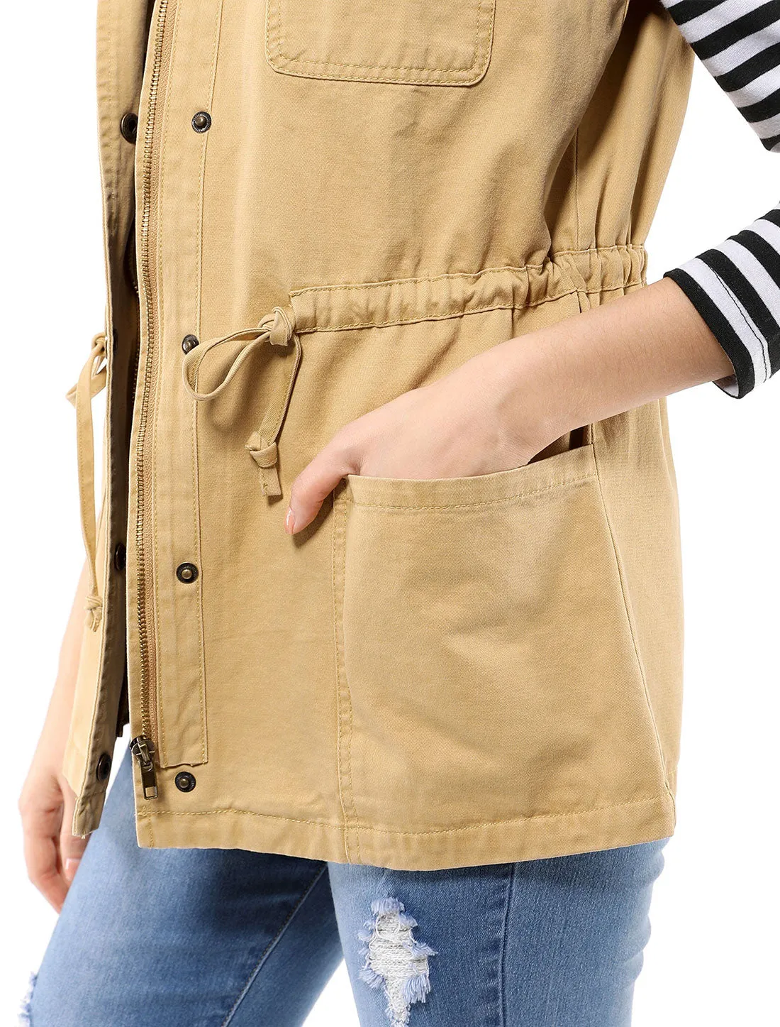 Zip Up Sleeveless Jacket Utility Anorak Outwear Cargo Vest